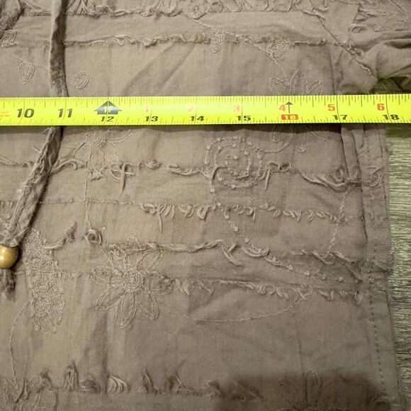 Lulu B 2 Piece Set Womens Small Brown Embroidered Frayed Top Pants Boho Cotton - Picture 5 of 14